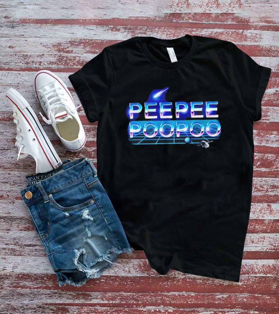 Peepee Poopoo Retro Space Neon Grid Bird Rocket T-Shirt