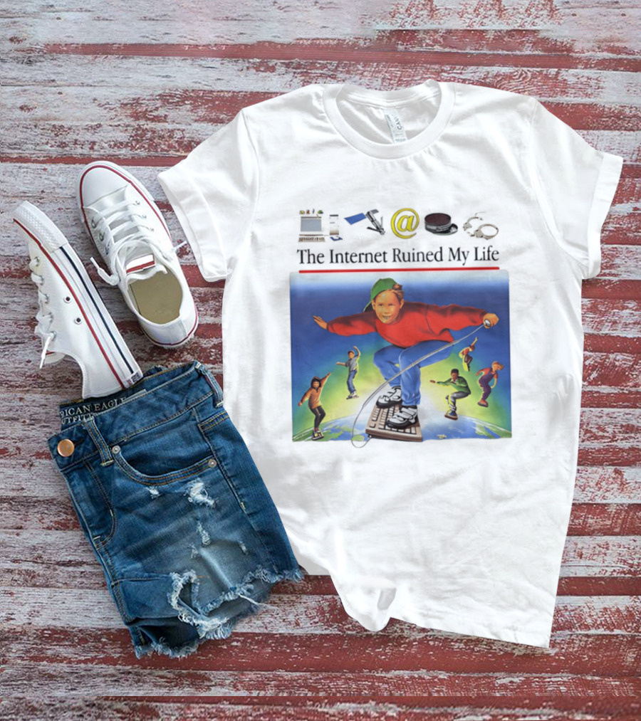 The Internet Ruined My Life 90s Kids On Keyboard Skateboard Adventure T-Shirt