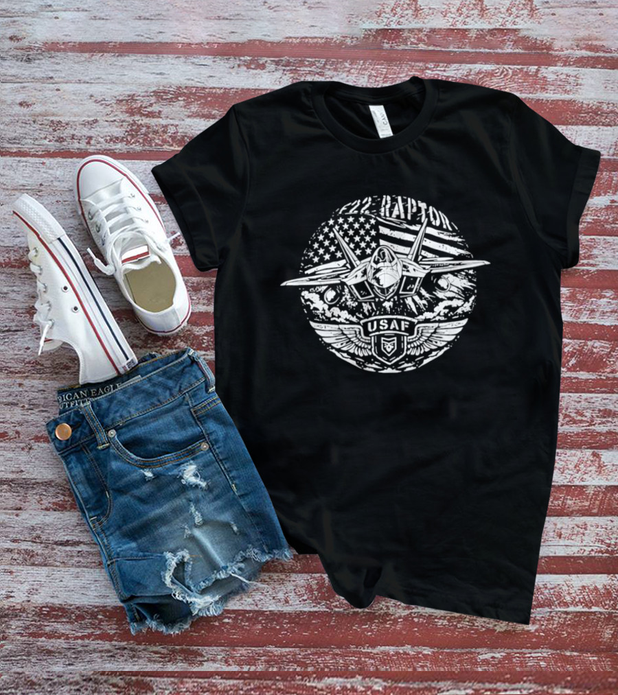 F 22 Raptor USAF American Flag Fighter Jet T-Shirt