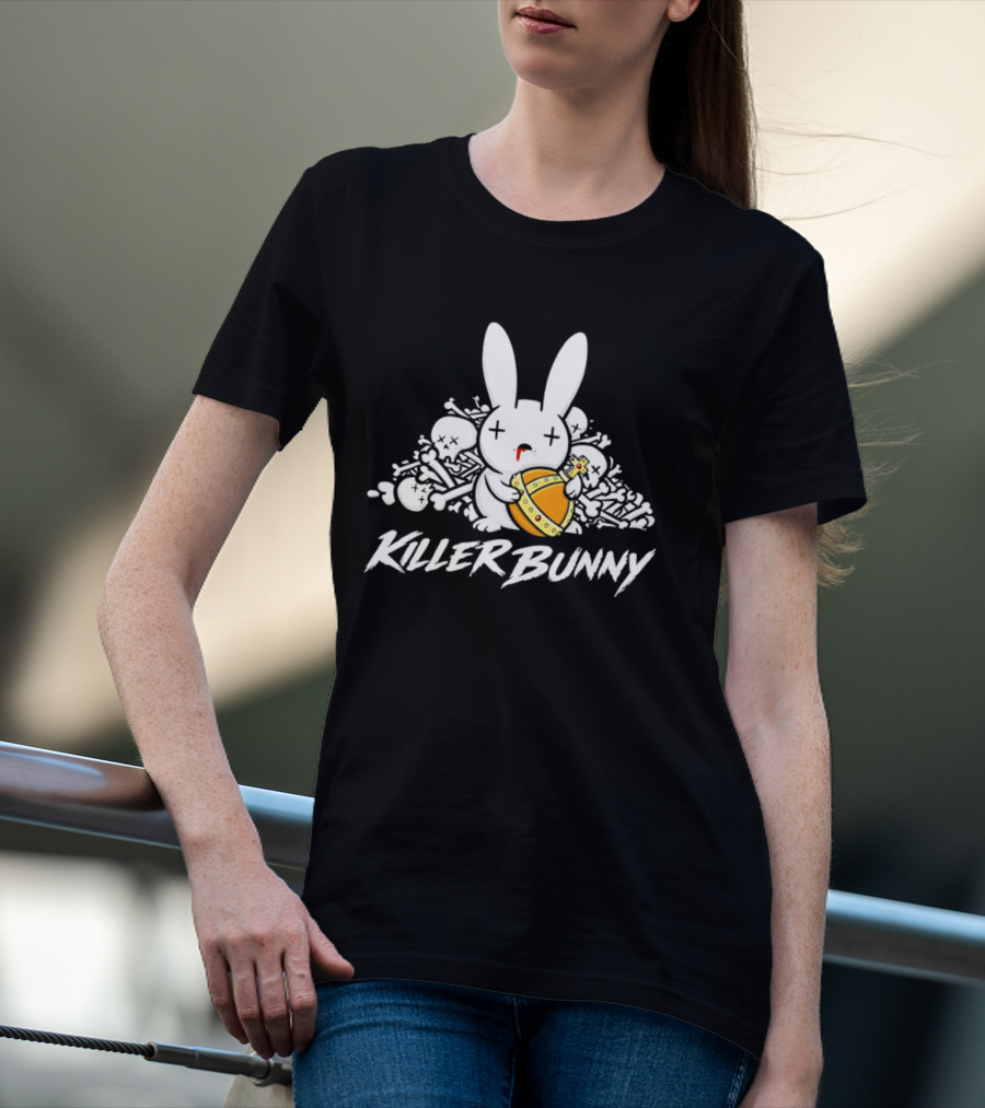 Killer Bunny Cuddly Rabbit With Sword Amidst Bones T-Shirt