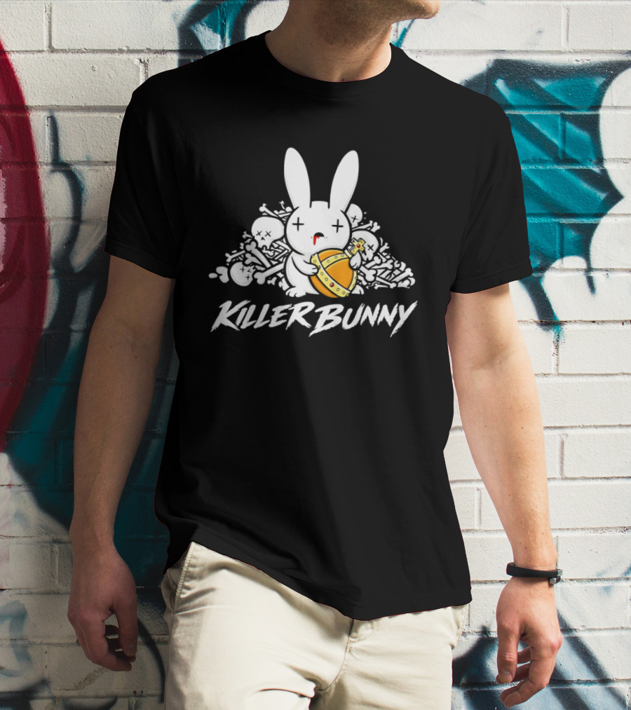 Killer Bunny Cuddly Rabbit With Sword Amidst Bones T-Shirt