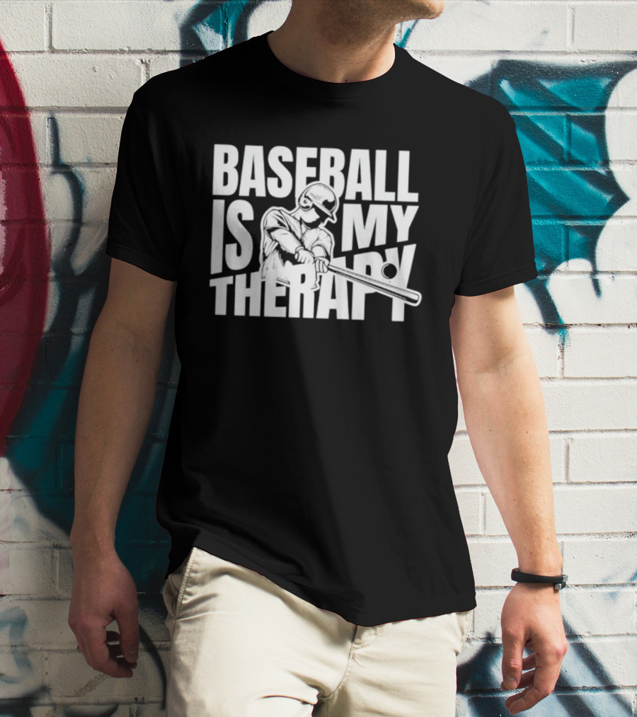 Baseball Is My Therapy Player Hitting Ball T-Shirt