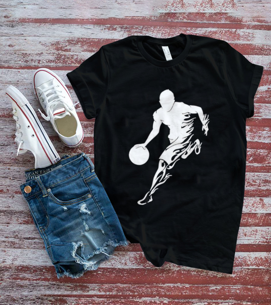 Basketball Player Dribbling With White Flame Motion T-Shirt