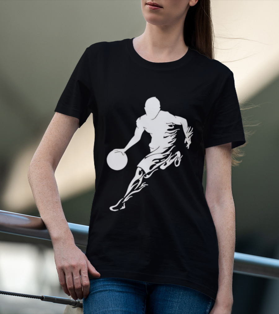 Basketball Player Dribbling With White Flame Motion T-Shirt