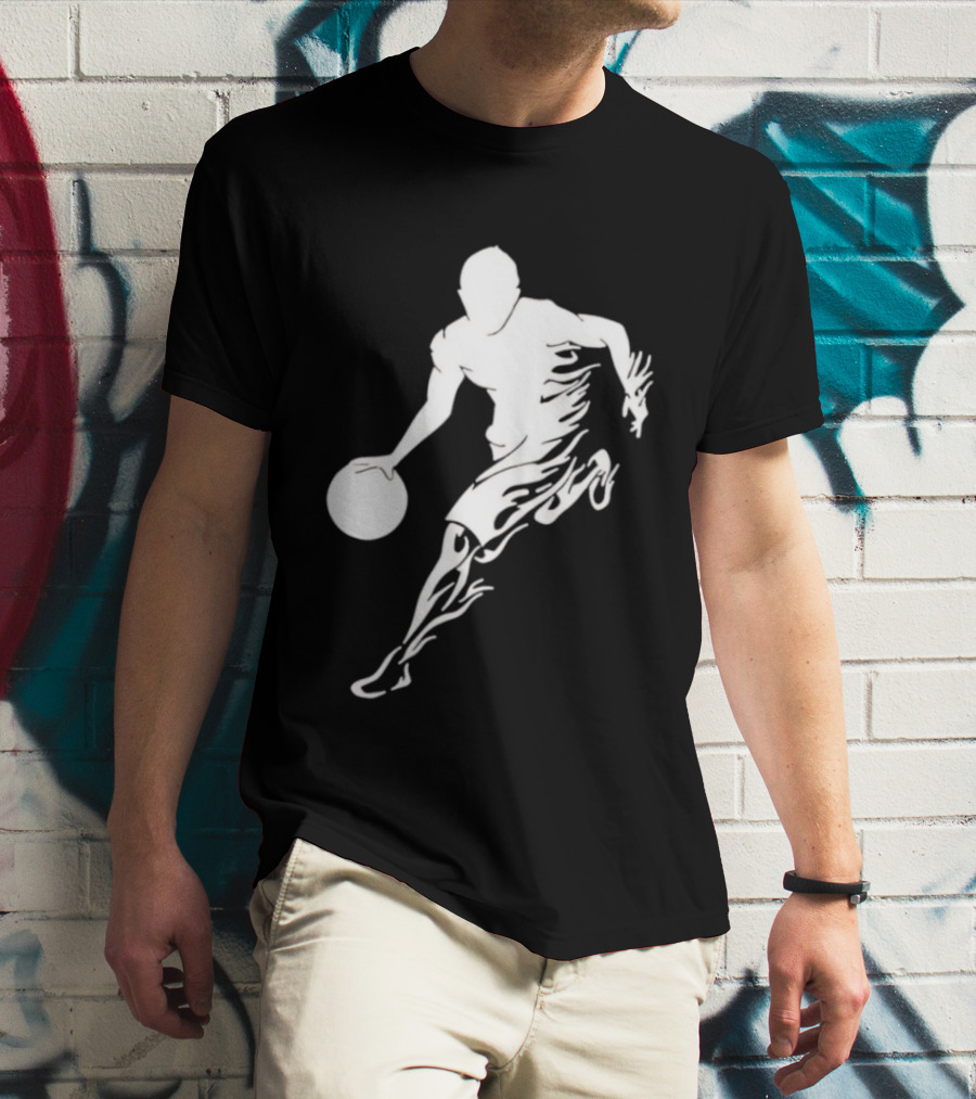 Basketball Player Dribbling With White Flame Motion T-Shirt