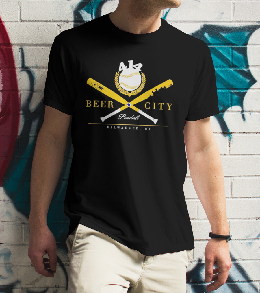 Beer City Baseball 414 Milwaukee WI Bat Crossed Laurel T-Shirt