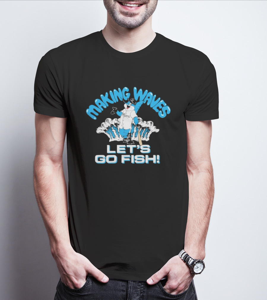 Making Waves Let's Go Fish Billy The Marlin Miami Marlins T-Shirt