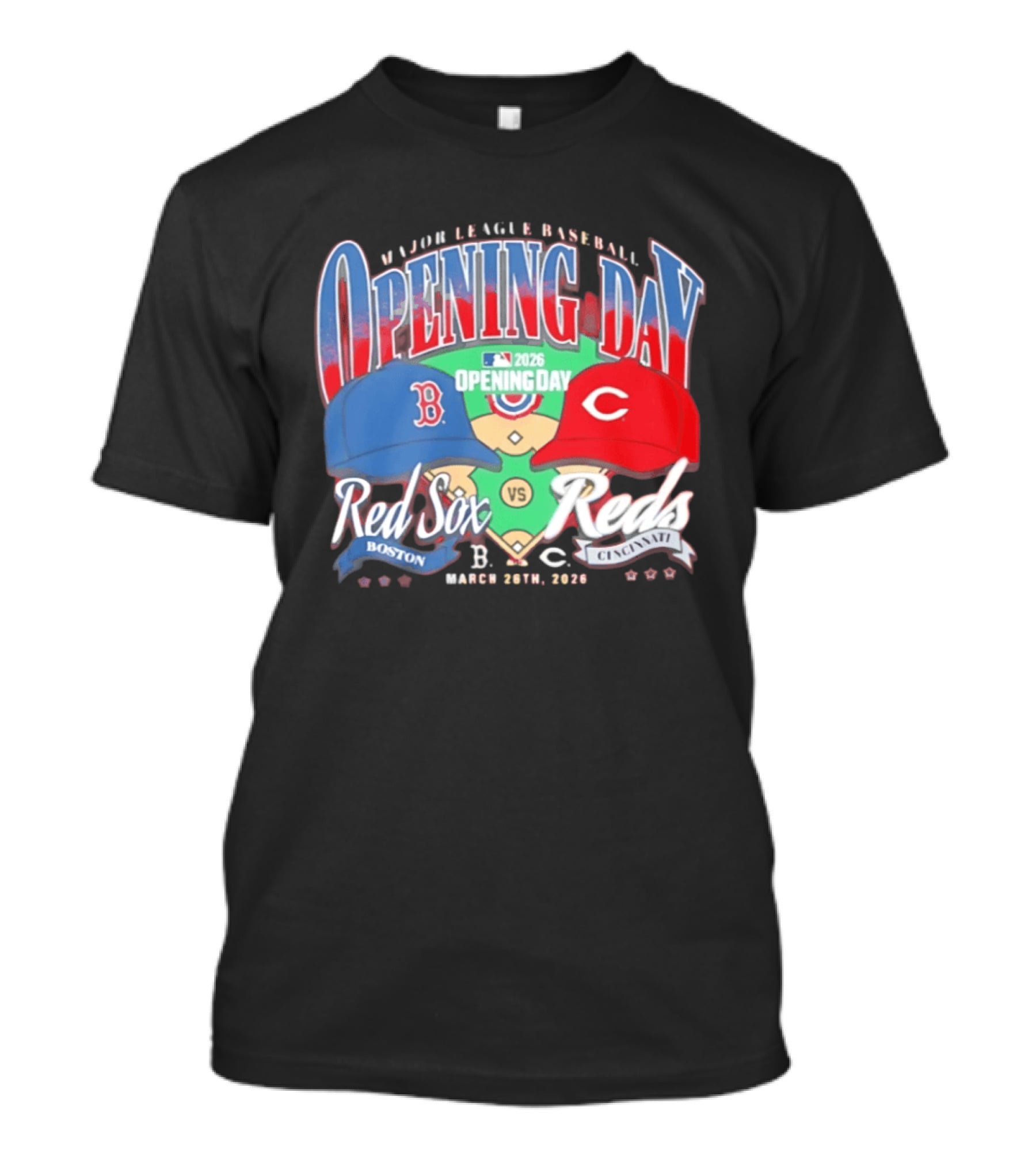 2026 Major League Baseball Opening Day Boston Red Sox Vs Cincinnati Reds March 30th T-Shirt