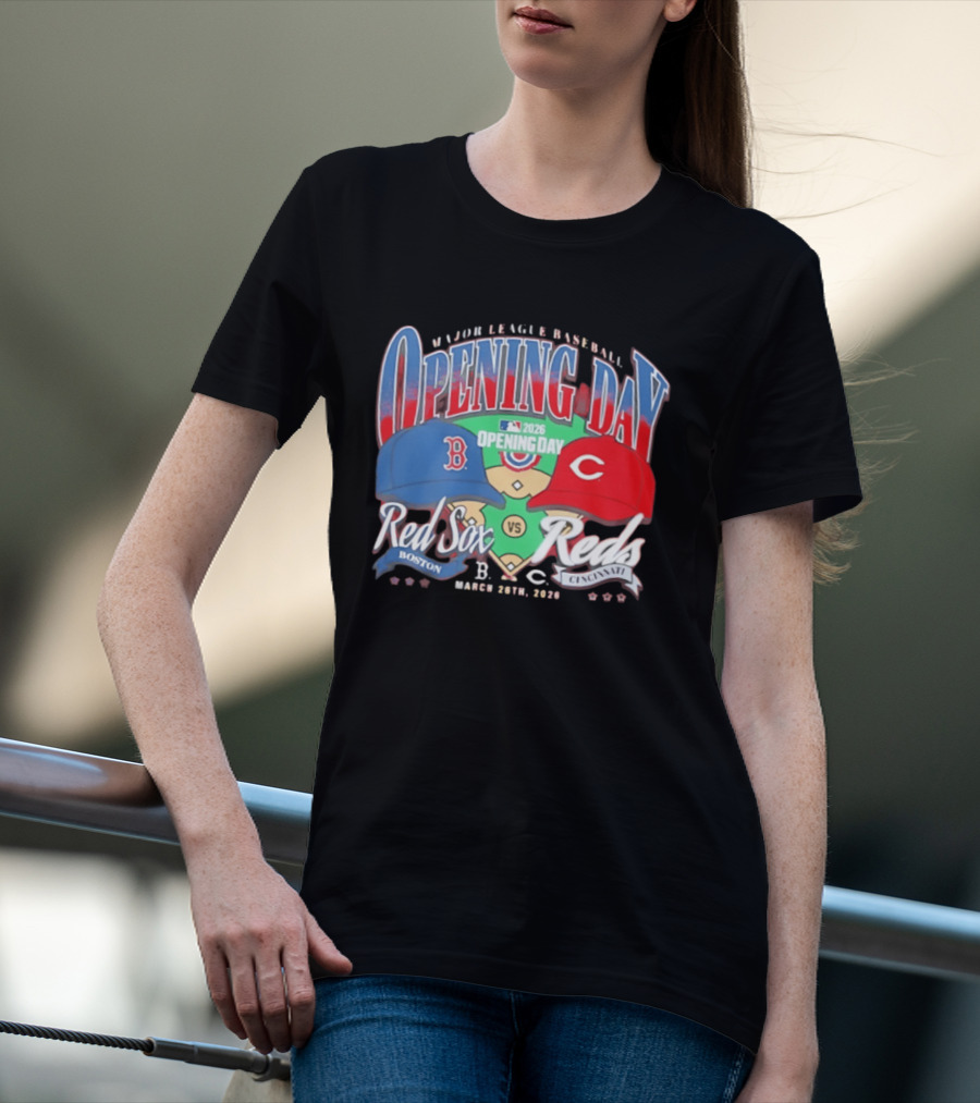 2026 Major League Baseball Opening Day Boston Red Sox Vs Cincinnati Reds March 30th T-Shirt