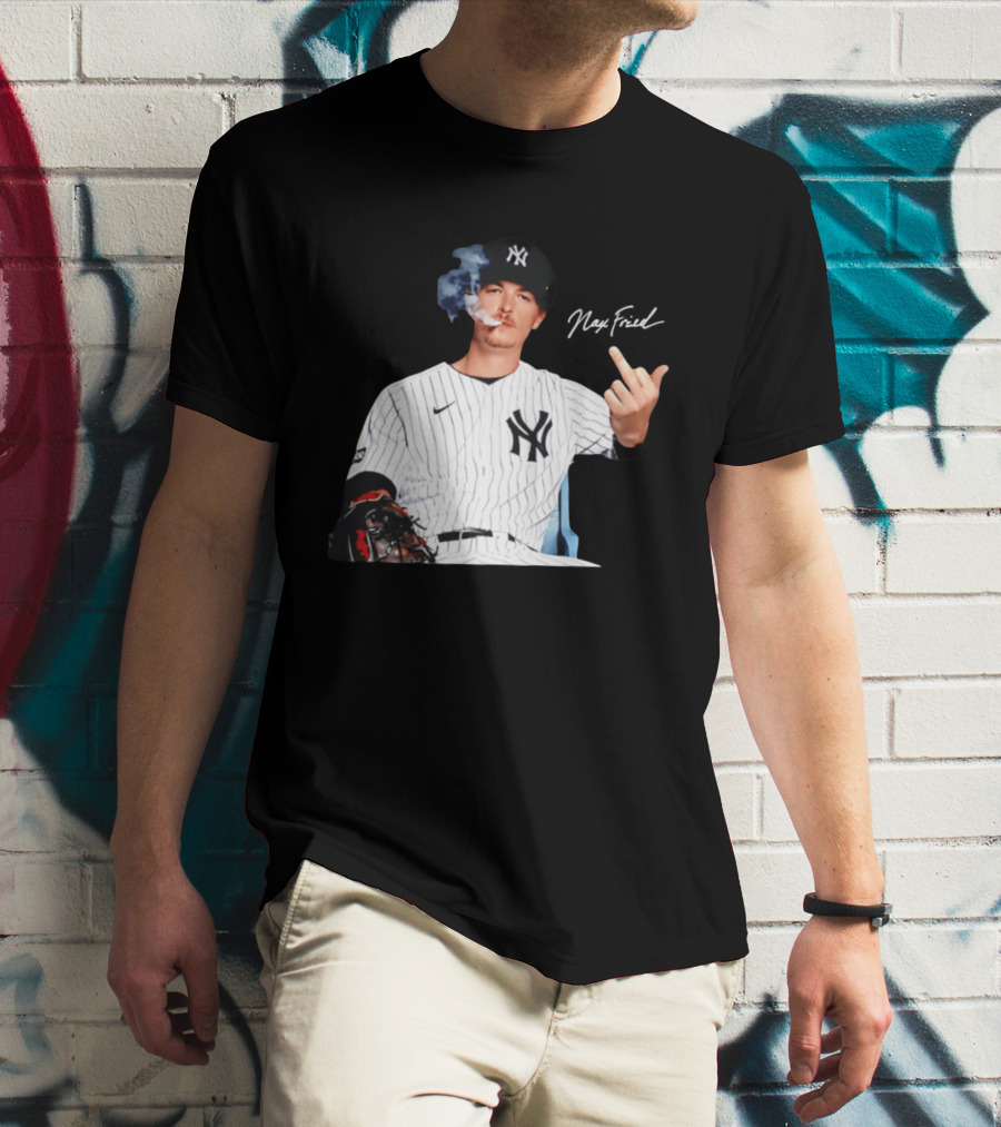 Max Fried New York Yankees Middle Finger Gesture Smoking 2026 T-Shirt