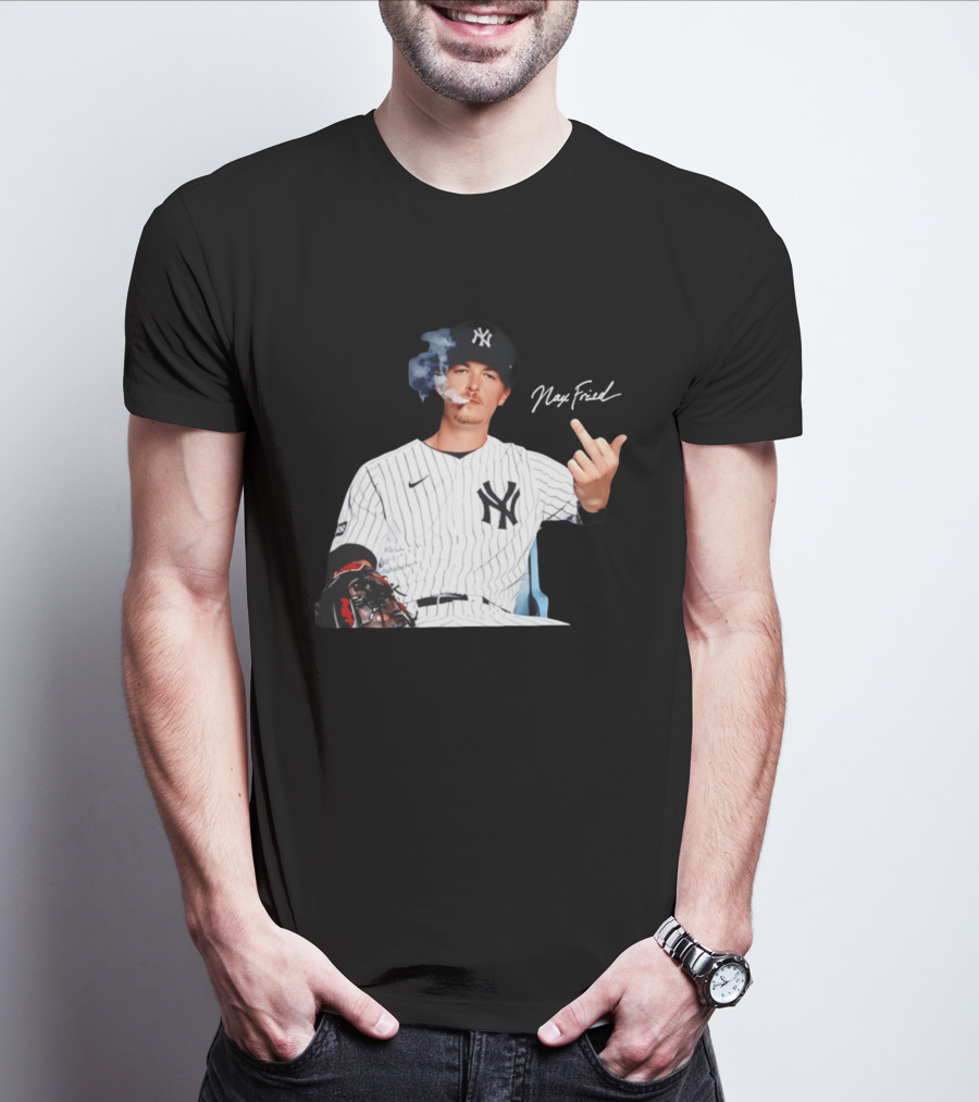 Max Fried New York Yankees Middle Finger Gesture Smoking 2026 T-Shirt