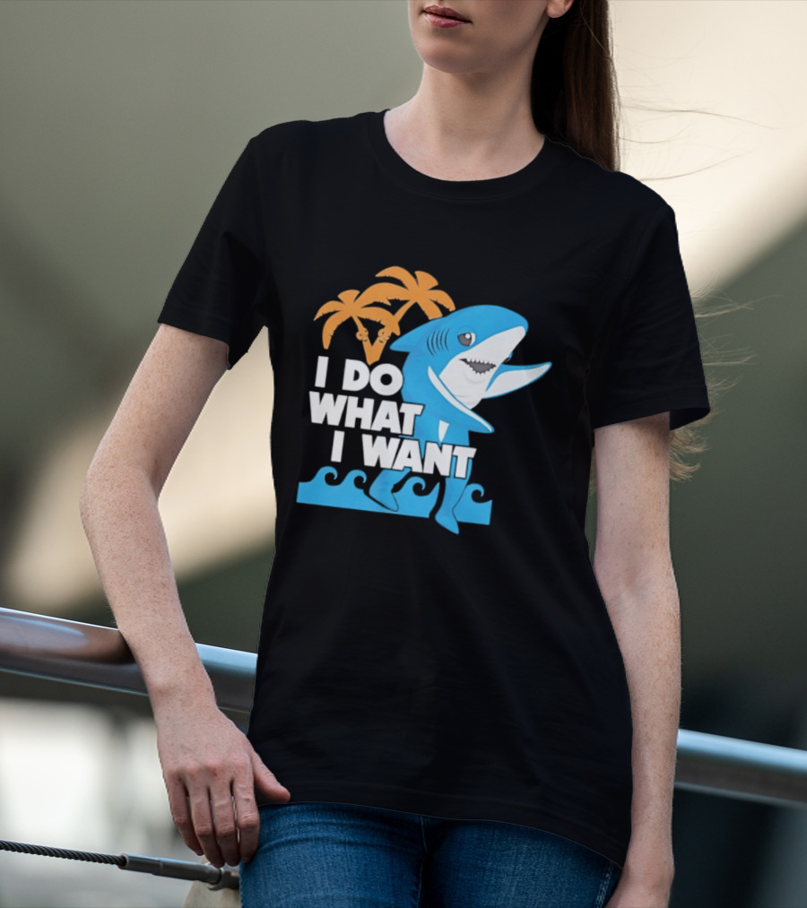 I Do What I Want Shark Palm Tree Sea Waves T-Shirt