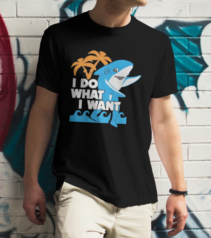 I Do What I Want Shark Palm Tree Sea Waves T-Shirt