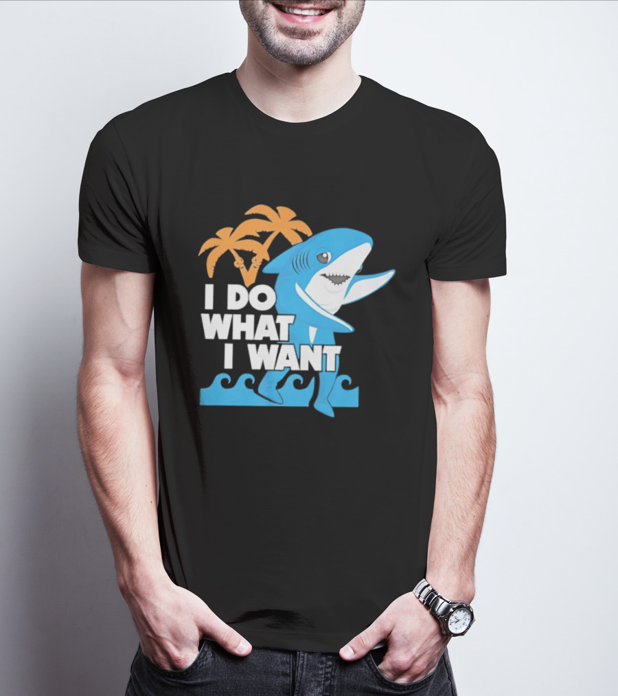 I Do What I Want Shark Palm Tree Sea Waves T-Shirt