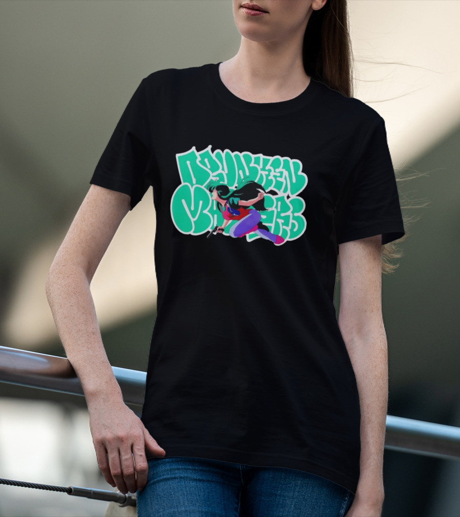Drunken Masters Anime Girl Green Graffiti Gun Action T-Shirt
