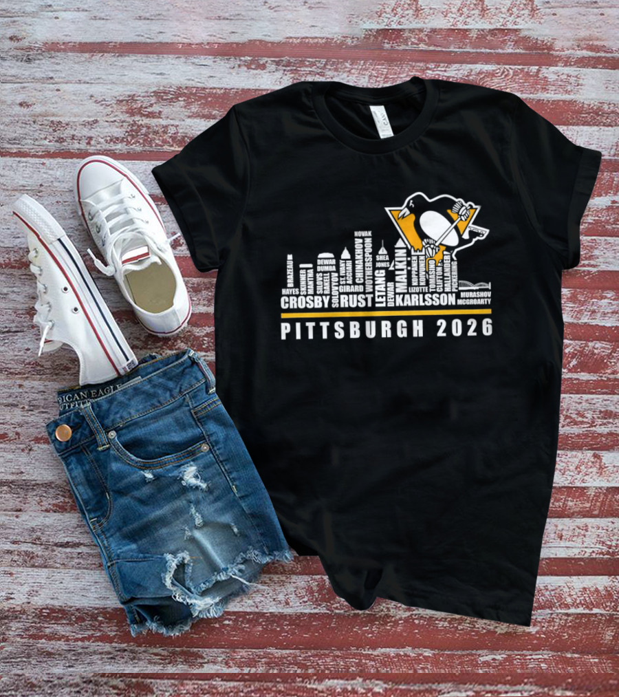 Pittsburgh Penguins Crosby Malkin Letang Karlsson Skyline 2026 T-Shirt