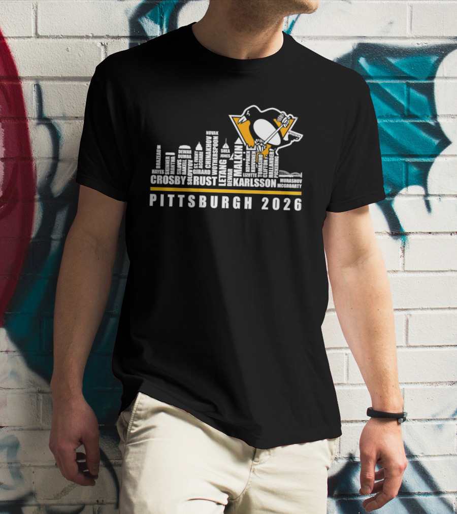 Pittsburgh Penguins Crosby Malkin Letang Karlsson Skyline 2026 T-Shirt