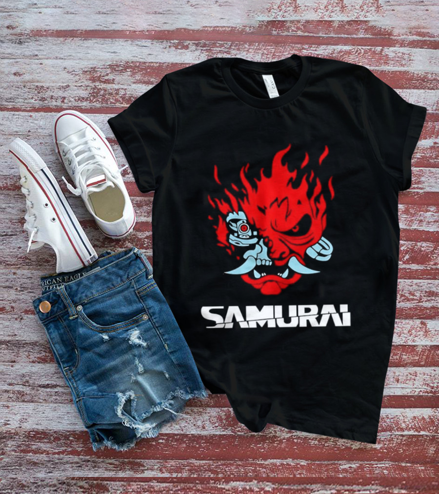 Samurai Japanese Oni Demon Mask Flame T-Shirt