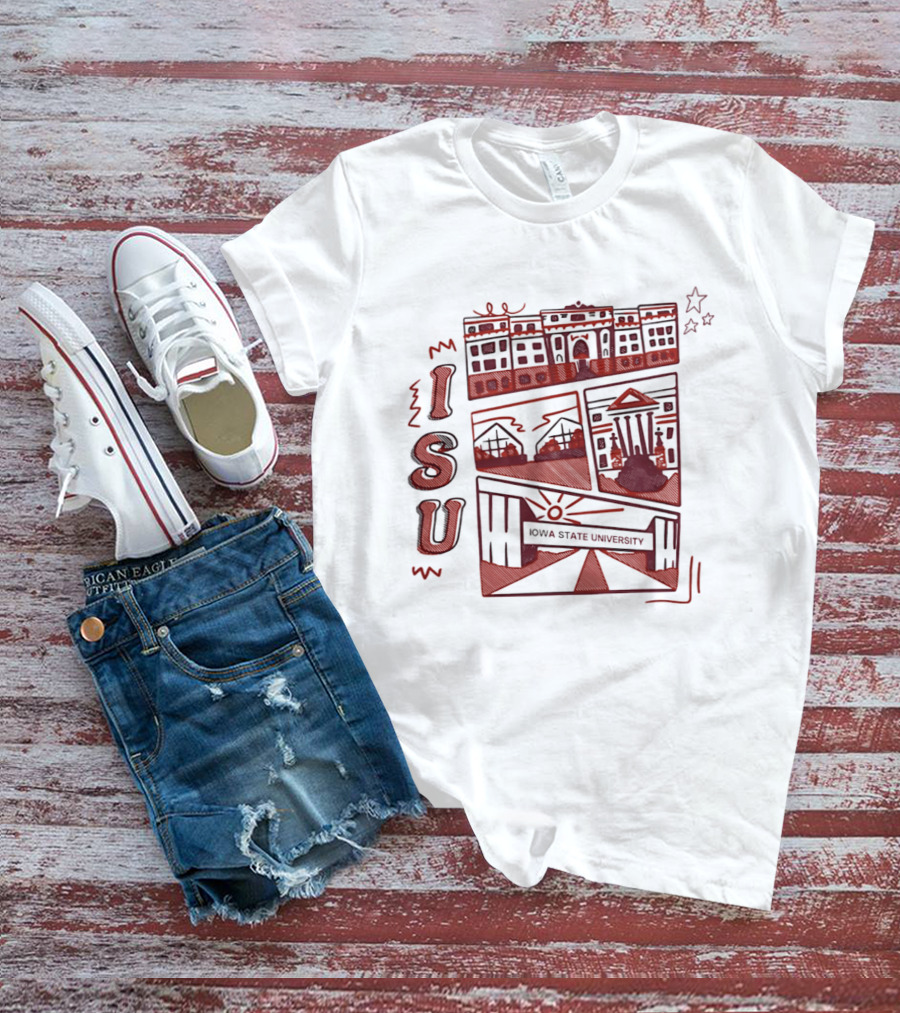 Iowa State University ISU Campus Landmarks Comic Paint T-Shirt