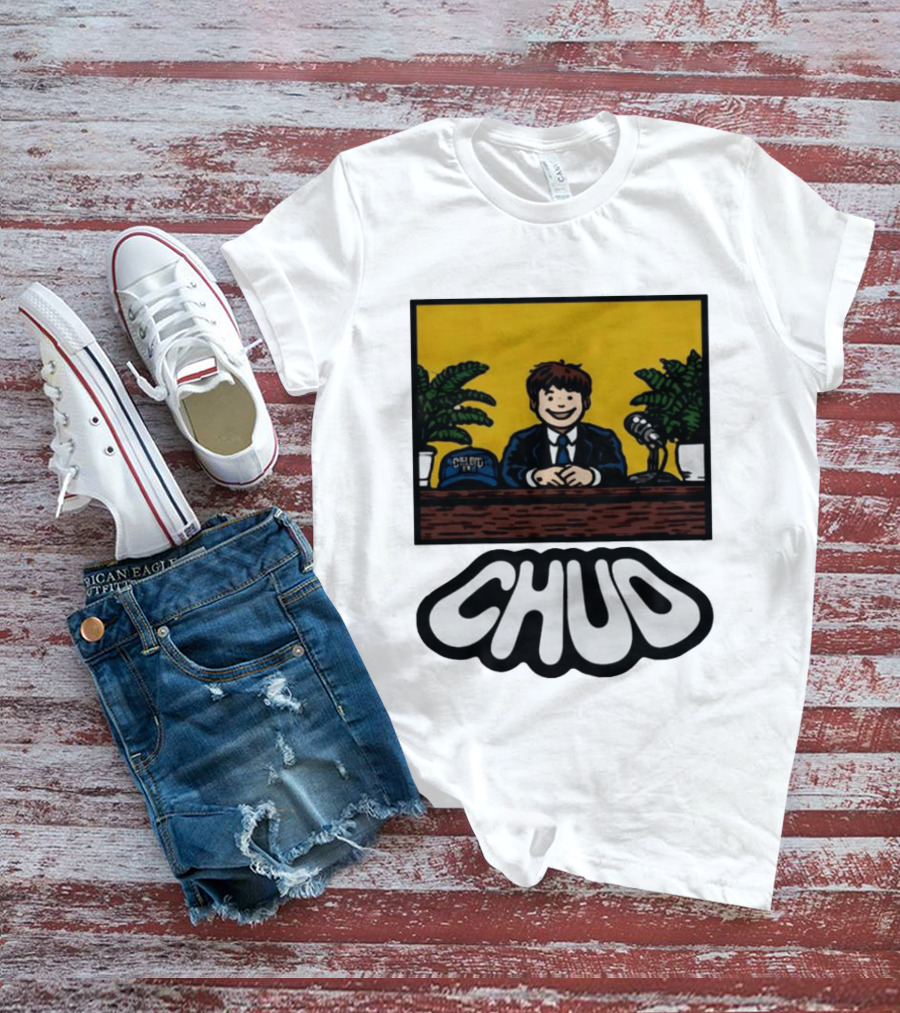 Fuentes Store Chud Comic Style Desk Scene With Microphone And Cap T-Shirt