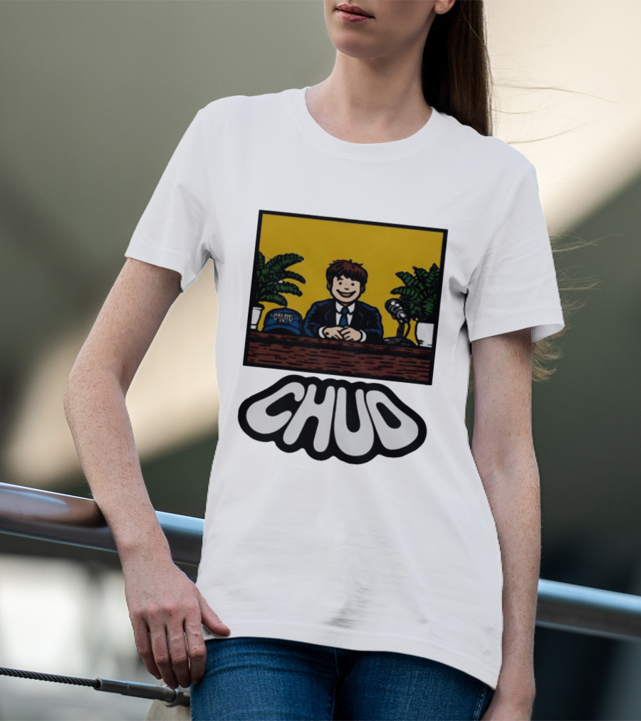 Fuentes Store Chud Comic Style Desk Scene With Microphone And Cap T-Shirt