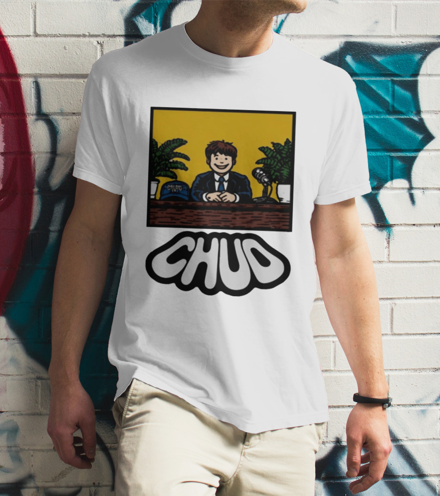 Fuentes Store Chud Comic Style Desk Scene With Microphone And Cap T-Shirt