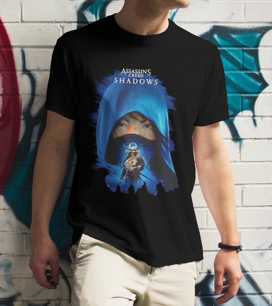 Assassin's Creed Shadows Blue Cloaked Figure With Samurai Warrior T-Shirt