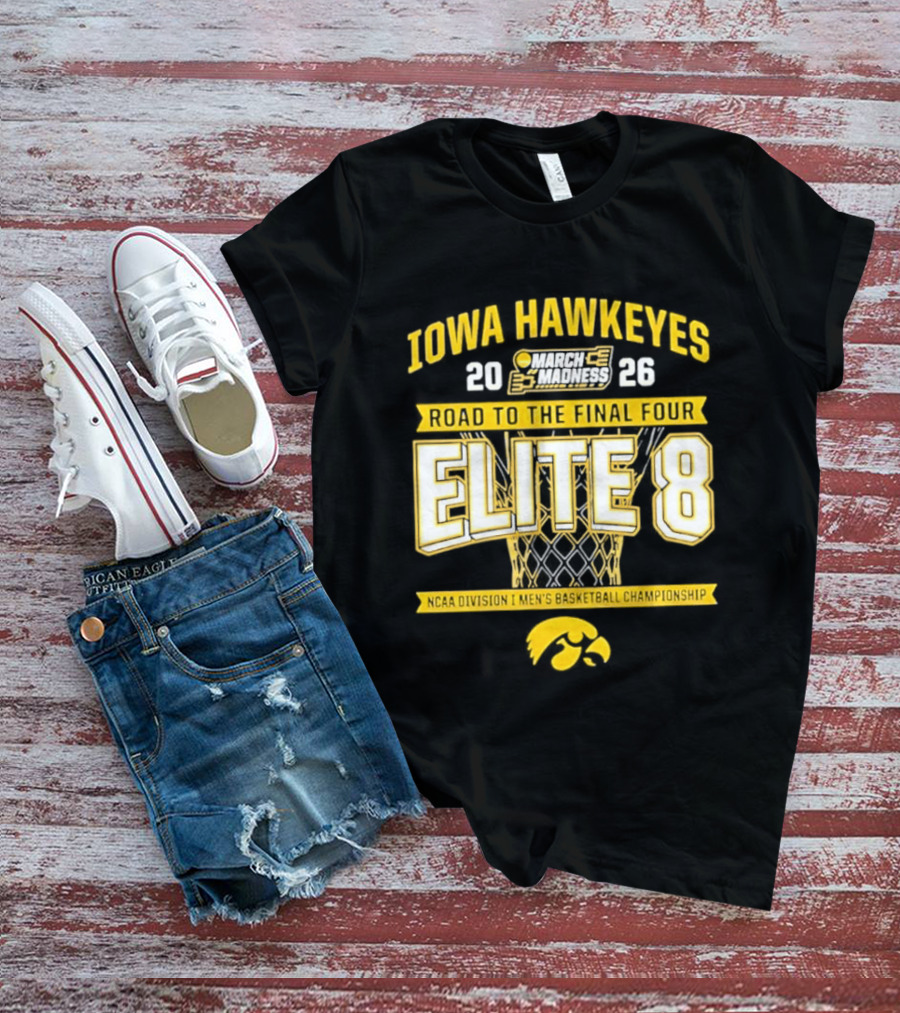 Iowa Hawkeyes 2026 Road To The Final Four Elite 8 NCAA Division I Men's Basketball Championship T-Shirt