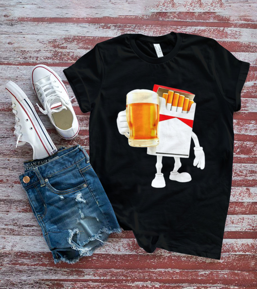 Pack Of Cigs With Beer Drinking Beer Smoking Cigarettes T-Shirt