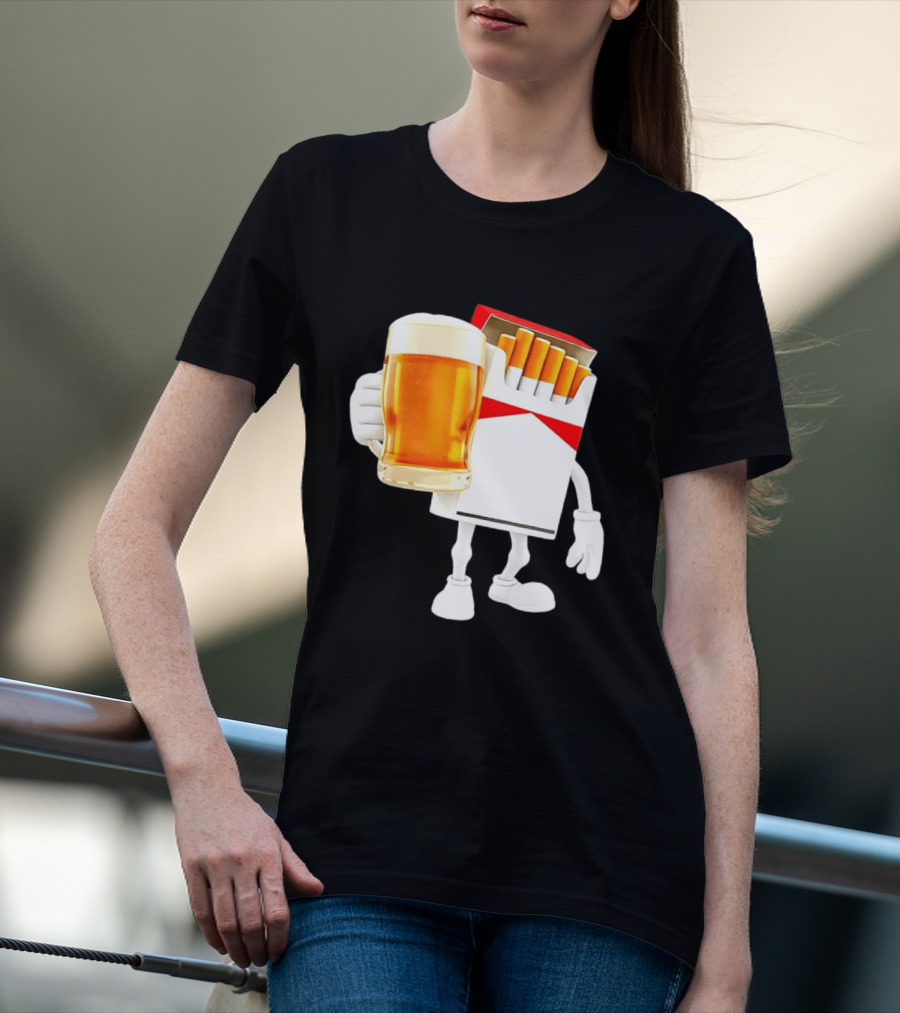 Pack Of Cigs With Beer Drinking Beer Smoking Cigarettes T-Shirt