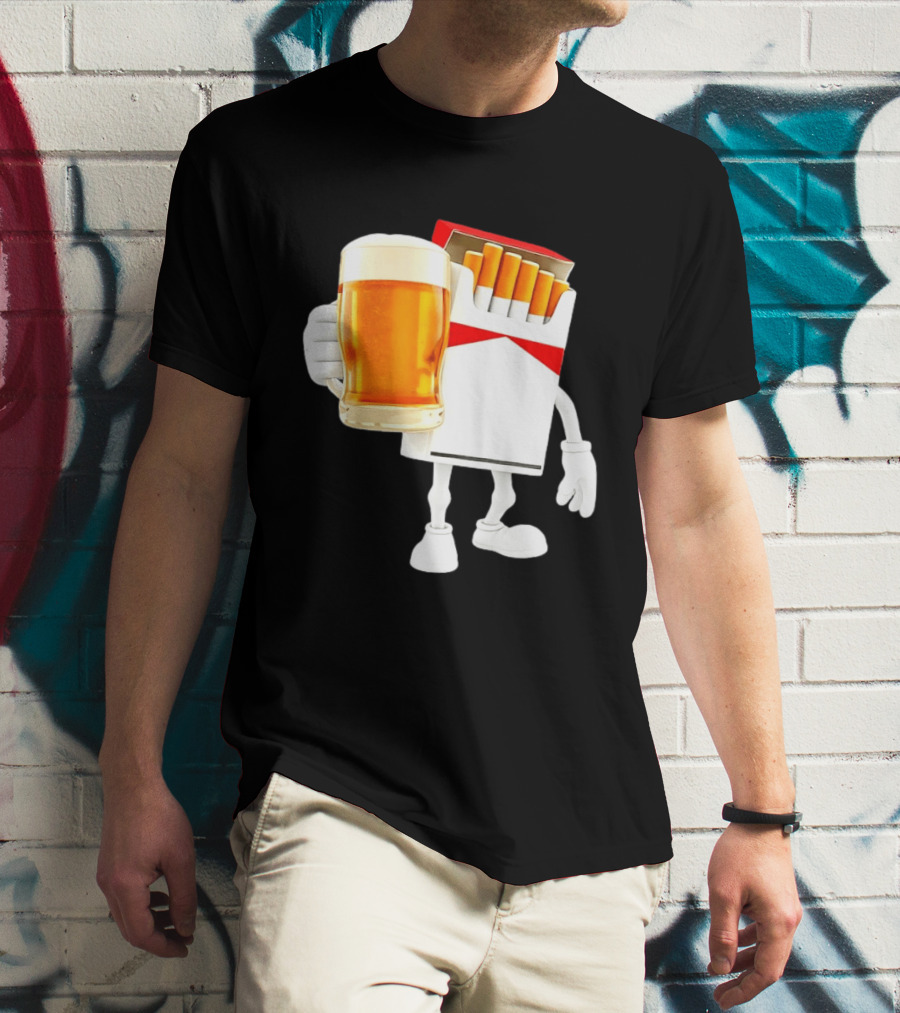 Pack Of Cigs With Beer Drinking Beer Smoking Cigarettes T-Shirt