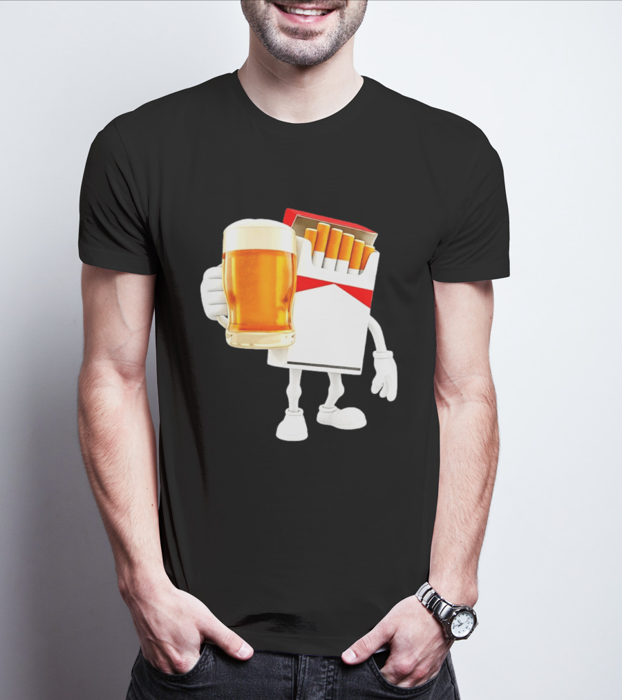 Pack Of Cigs With Beer Drinking Beer Smoking Cigarettes T-Shirt
