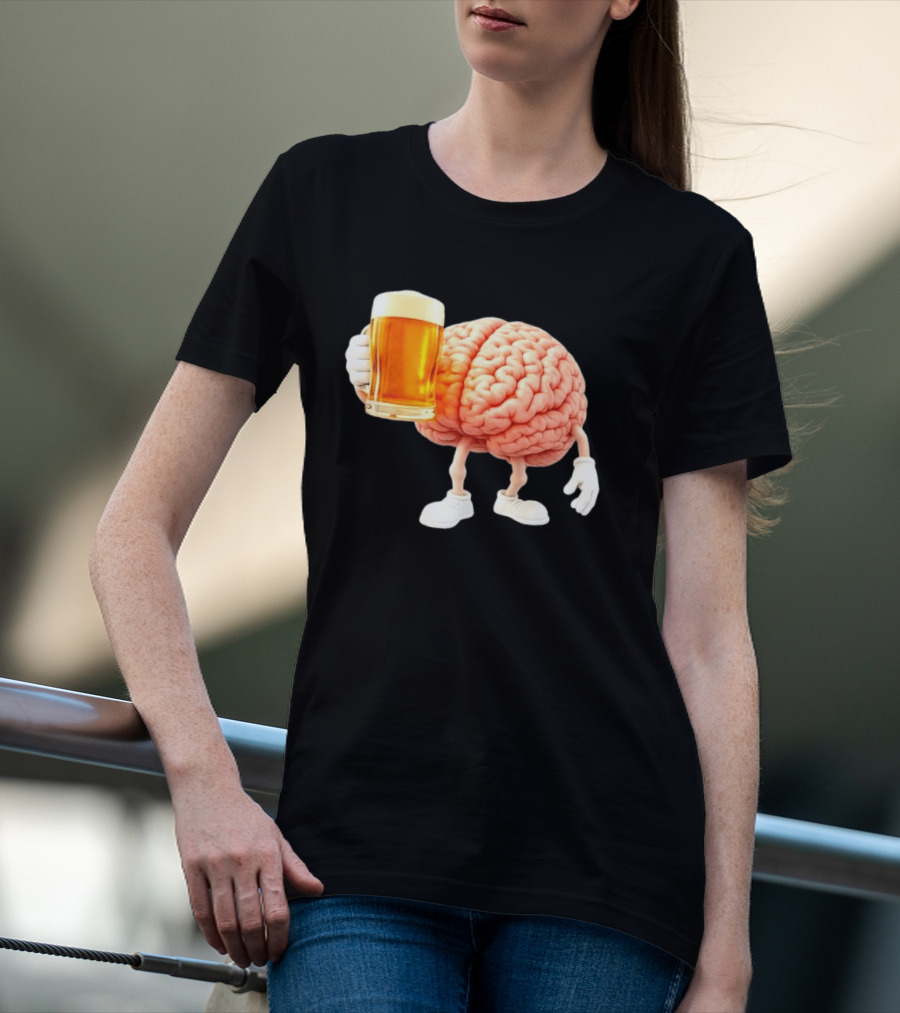 Brain Holding Beer Meme Fun Drinking Humor T-Shirt