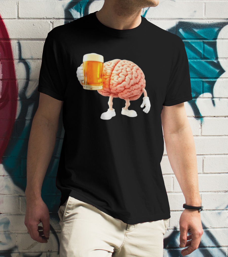 Brain Holding Beer Meme Fun Drinking Humor T-Shirt