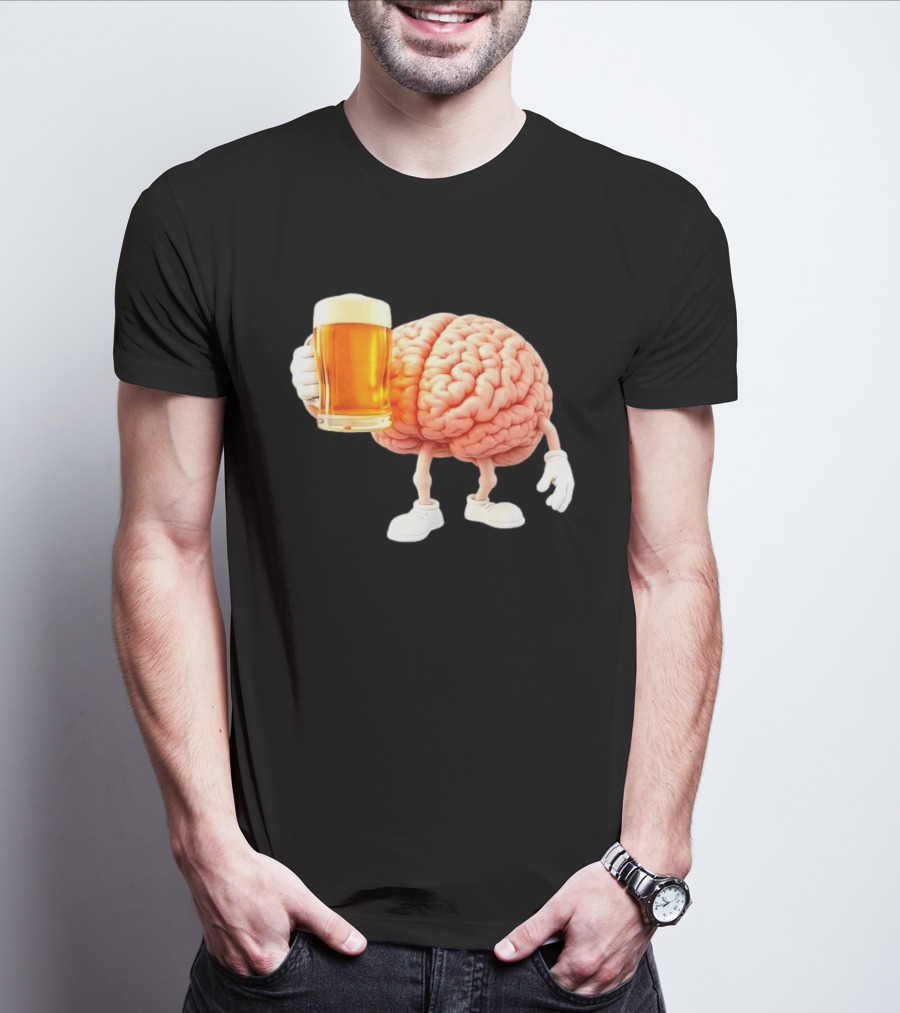 Brain Holding Beer Meme Fun Drinking Humor T-Shirt