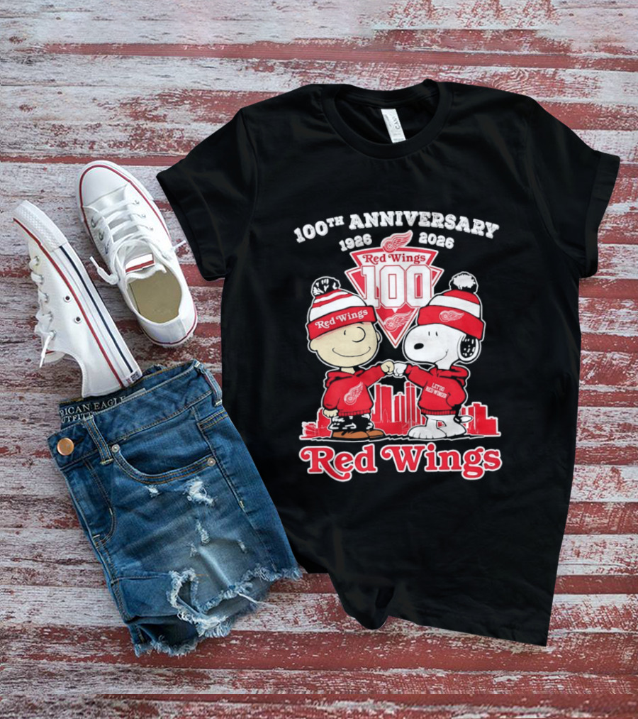 Charlie Brown Snoopy Red Wings 100th Anniversary 1926 2026 T-Shirt