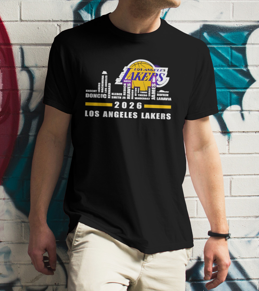 NBA Los Angeles Lakers 2026 Skyline Hayes And Doncic T-Shirt