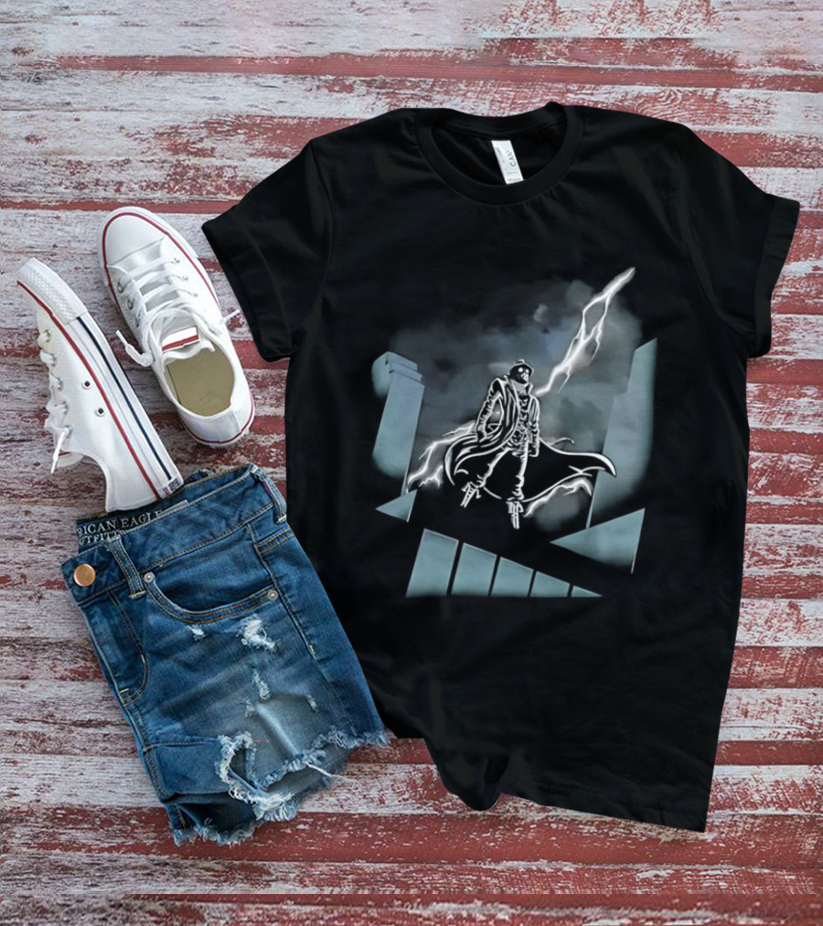 Spider Man Noir X Batman The Animated Series Noir Crossover With Light Burst And Gotham City Skyline T-Shirt