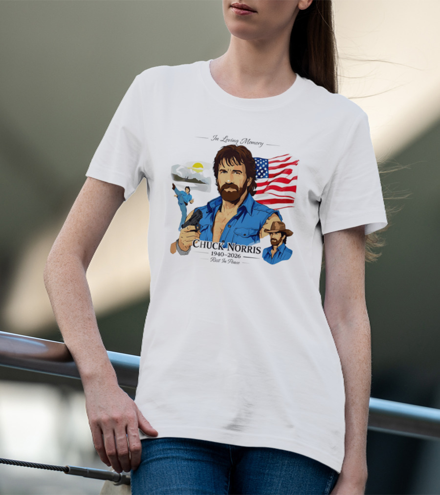 Chuck Norris Legends Never Die 1940 2026 American Flag T-Shirt