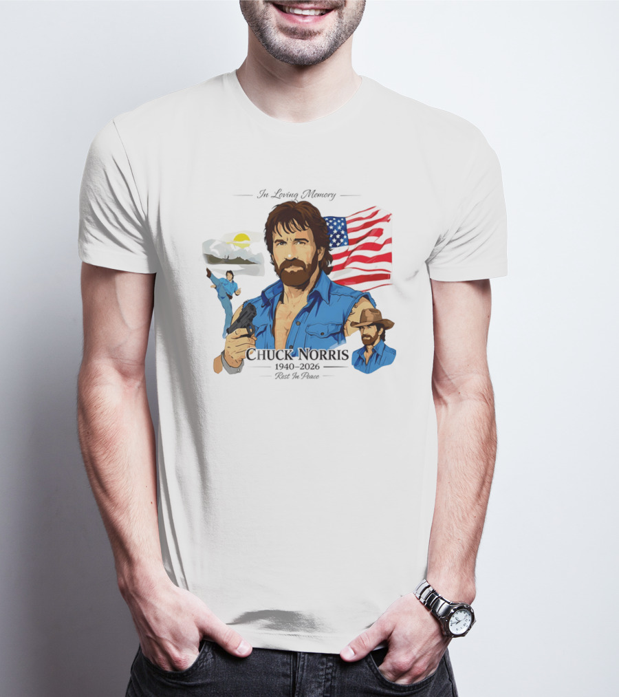 Chuck Norris Legends Never Die 1940 2026 American Flag T-Shirt
