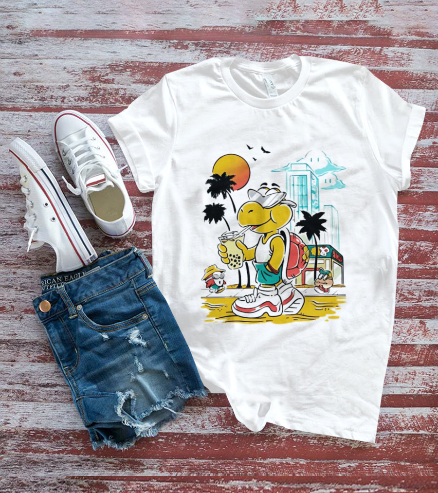 Koopa Troopa Beach Day Vibes With Bubble Tea And Palm Trees T-Shirt