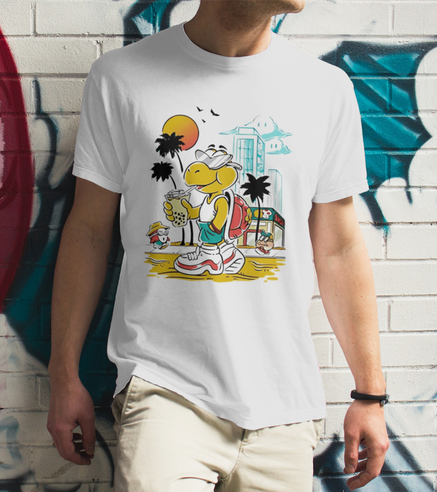 Koopa Troopa Beach Day Vibes With Bubble Tea And Palm Trees T-Shirt