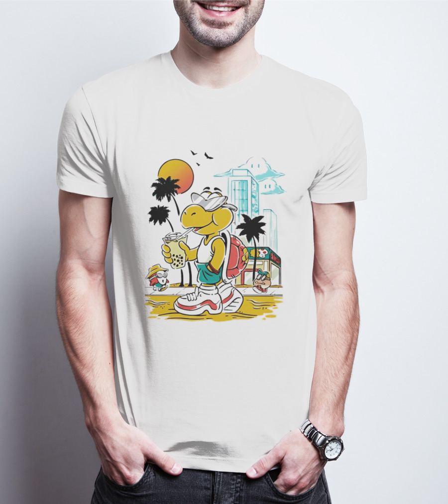 Koopa Troopa Beach Day Vibes With Bubble Tea And Palm Trees T-Shirt