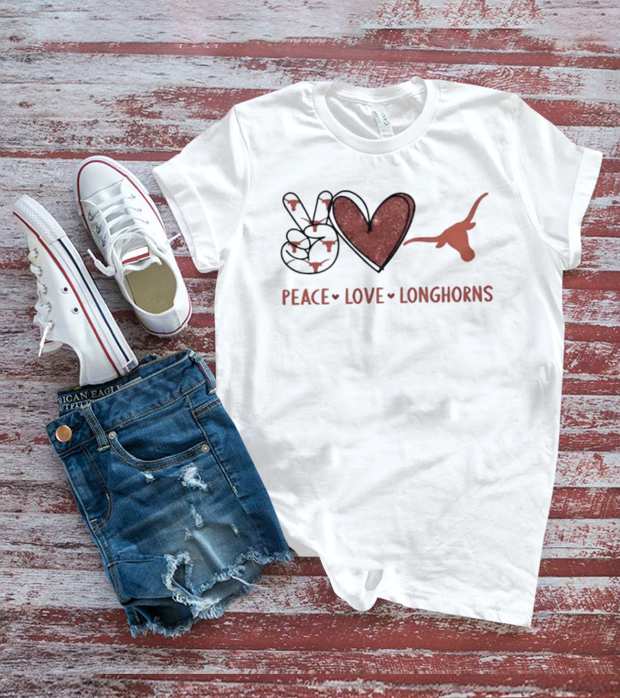 Peace Love Longhorns Hand Sign Heart Shape Texas Longhorns T-Shirt