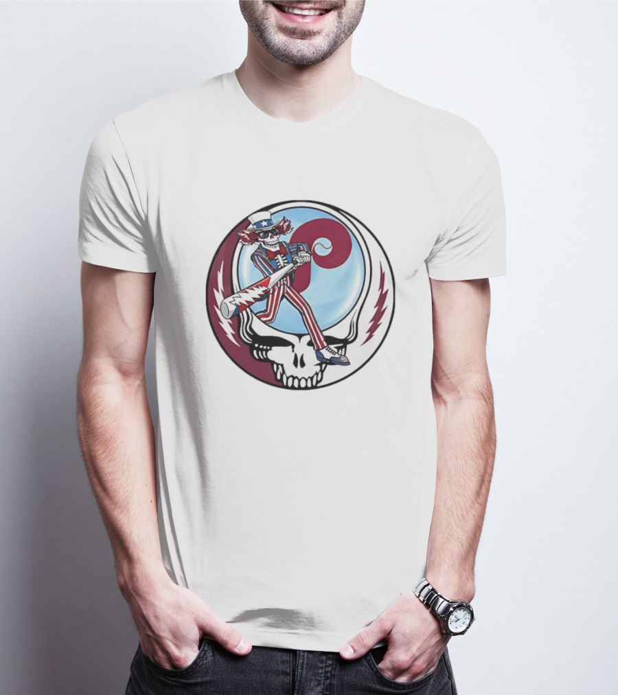Philadelphia Phillies Uncle Sam Skeleton Baseball Stealie T-Shirt
