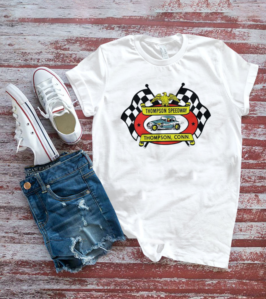 Thompson Speedway Racing Vintage Eagle Emblem Connecticut Checker Flags T-Shirt