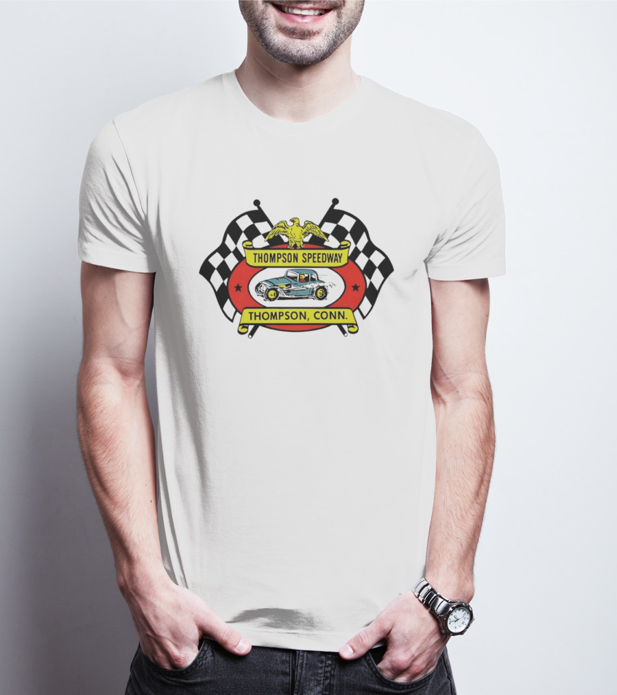 Thompson Speedway Racing Vintage Eagle Emblem Connecticut Checker Flags T-Shirt