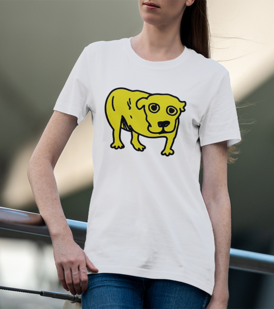 Tripod Dog Doodle Minimalist Yellow Canine Drawing T-Shirt