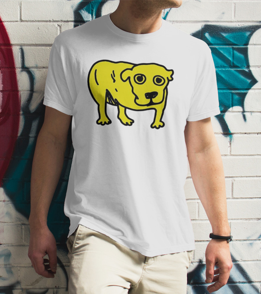 Tripod Dog Doodle Minimalist Yellow Canine Drawing T-Shirt