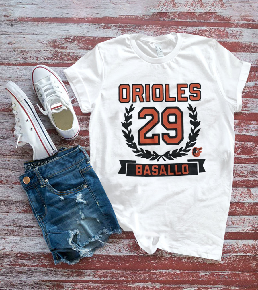 Orioles 29 Basallo Wreath Baltimore Baseball Rookie T-Shirt